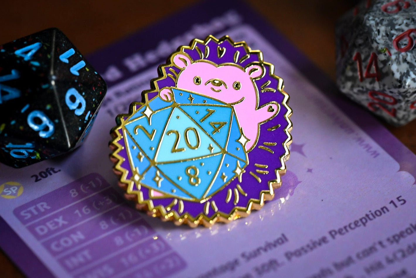 DND Hedgehog Enamel Pin - With Stat Block - UniversalTrinkets - Enamel Pin