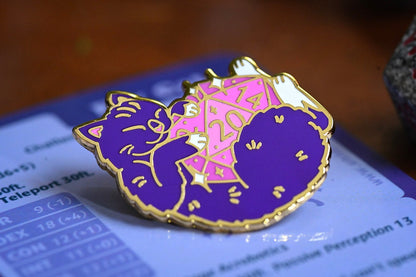 Fantasy Cat Enamel Pin - purple fey cat hard enamel pin with butterfly clutch back