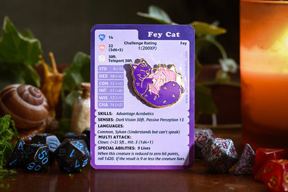 Fantasy Cat Enamel Pin shown with backing card