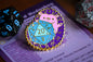 DND Hedgehog Enamel Pin - Feyward Hedgehog hard enamel pin with D20 and stat block backing card