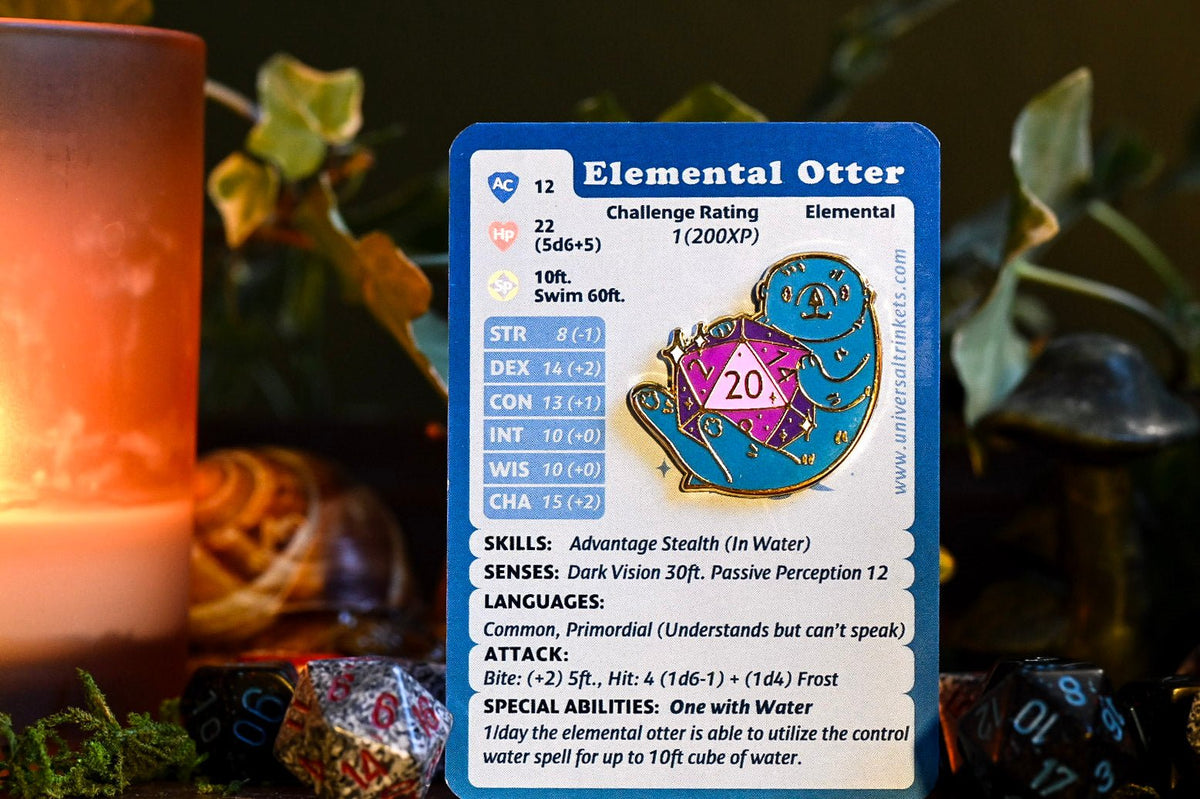 Fantasy Otter Enamel Pin shown with backing card